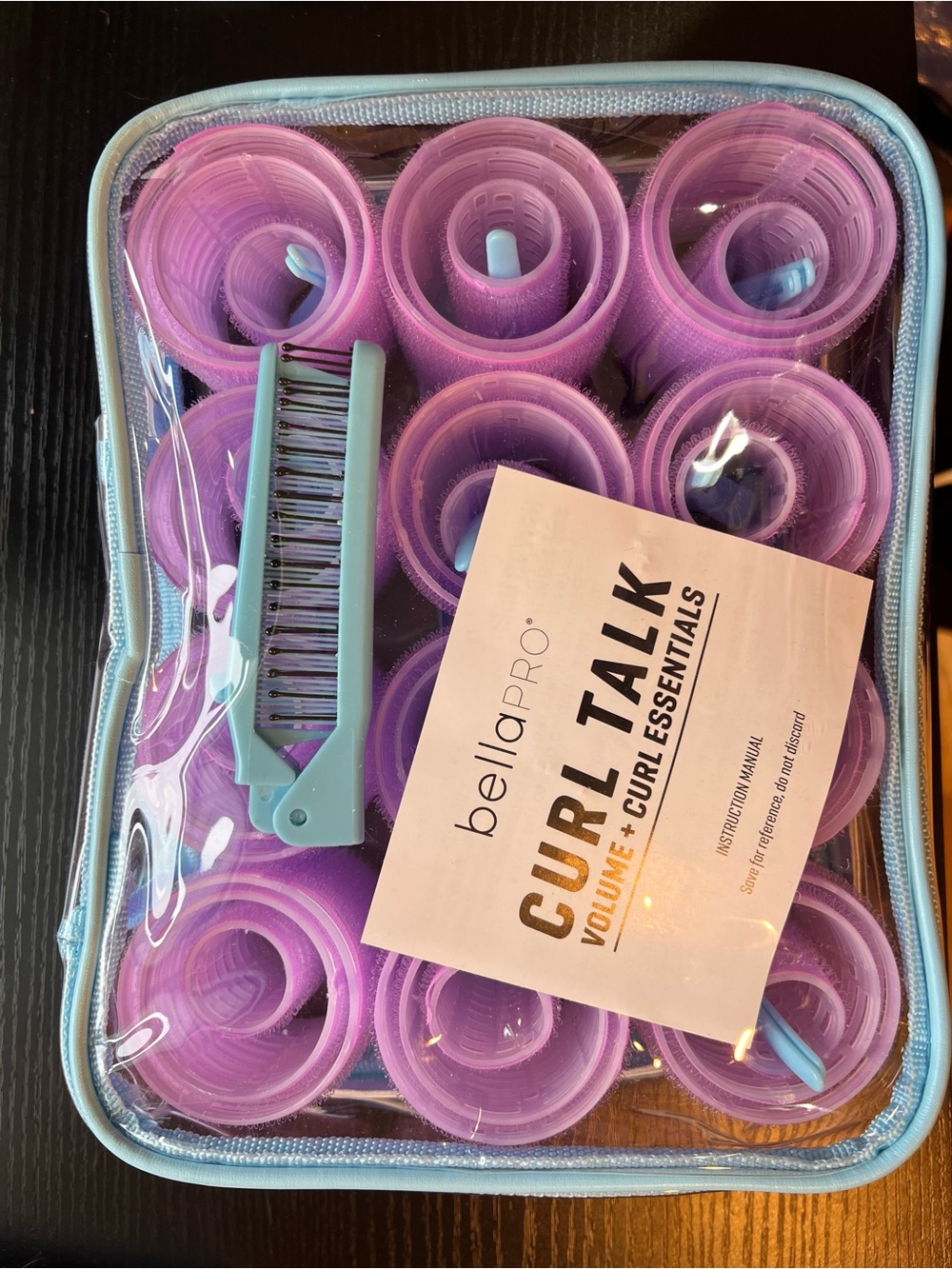 bellaPRO Curl Talk Pink Hair Rollers Set with Blue Comb